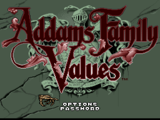 Addams Family Values title screen for Super Nintendo